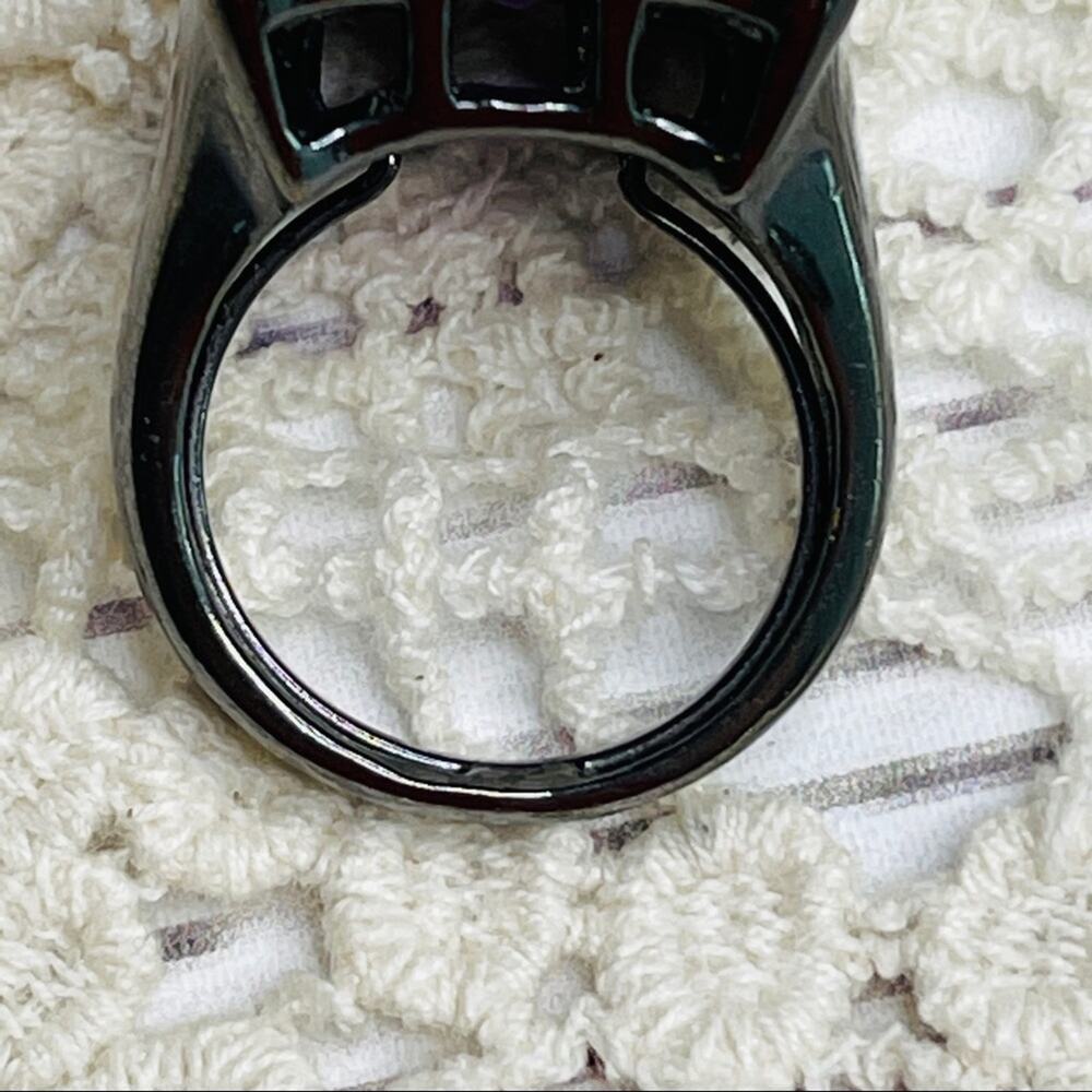 Dark Purple Rectangular Costume Ring Dark Grey - image 5